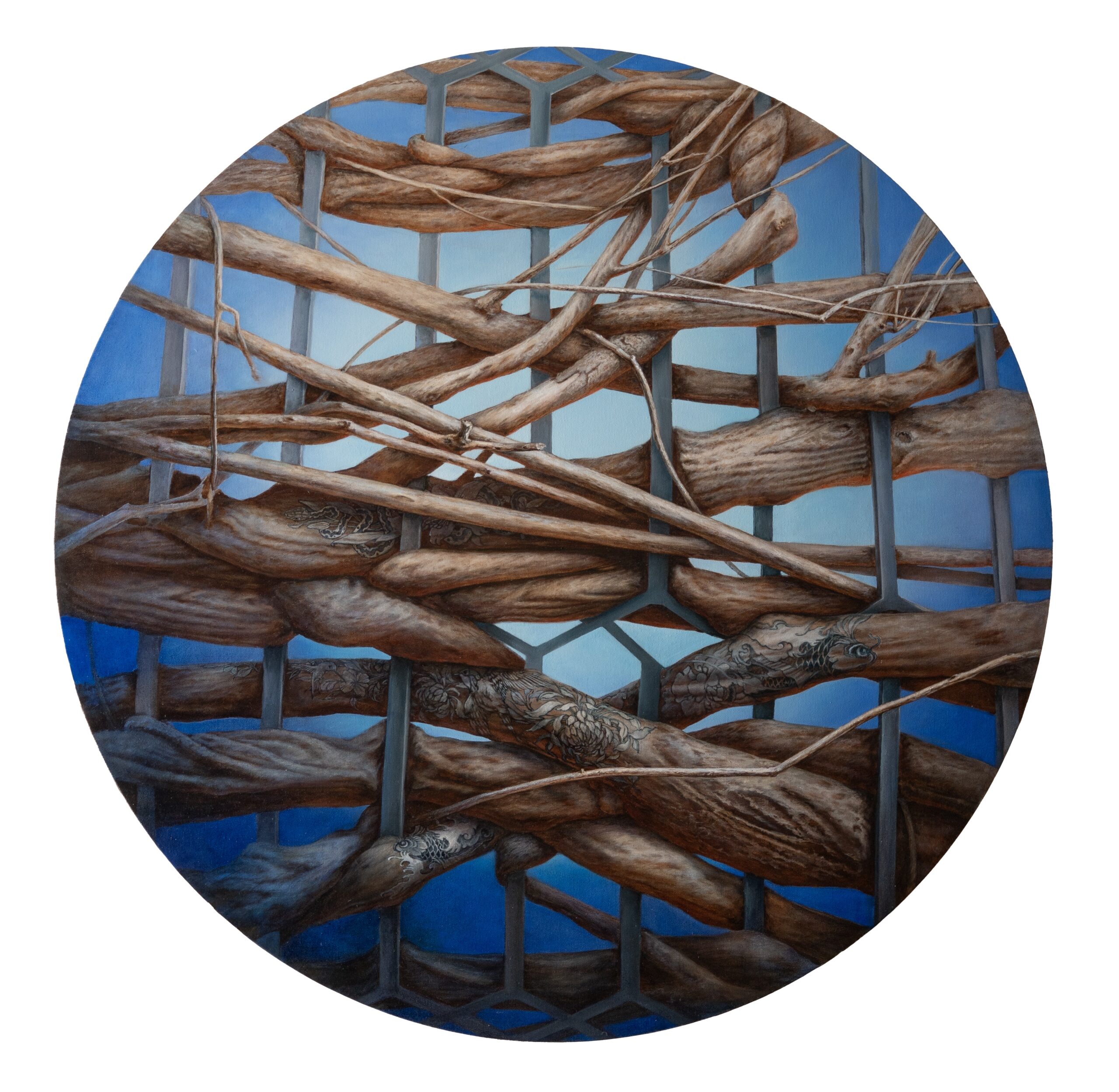 Lena-Kardash_Limit-of-density-Evening_2026_Oil-on-linen_diameter-80-cm