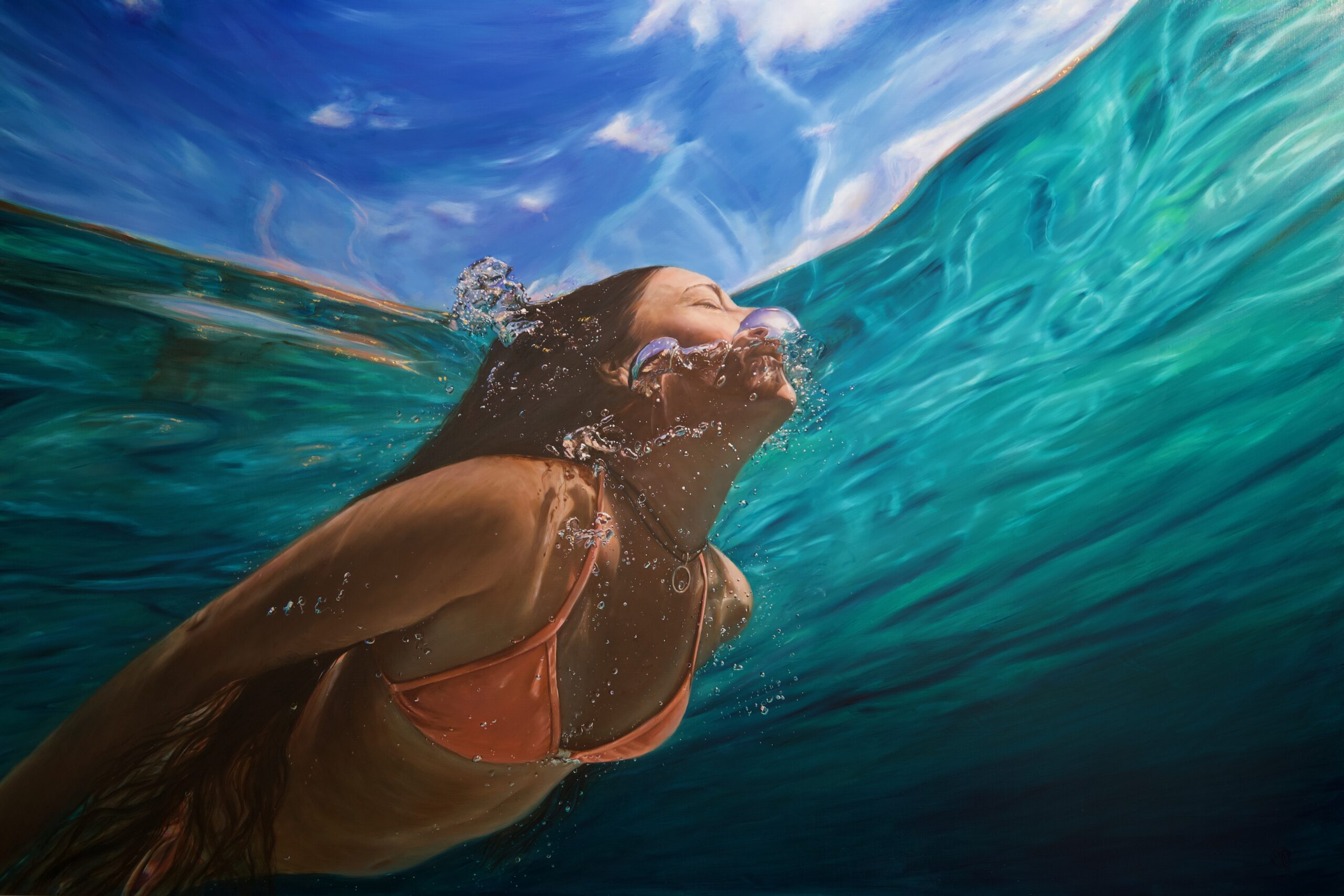 Self-Portrait-Torward-the-light-Golden-Ocean-Reflection-Series-110x150cm-oil-and-24ct-of-goldleaf-on-aluminium-panel-Alexandra-Telgmann
