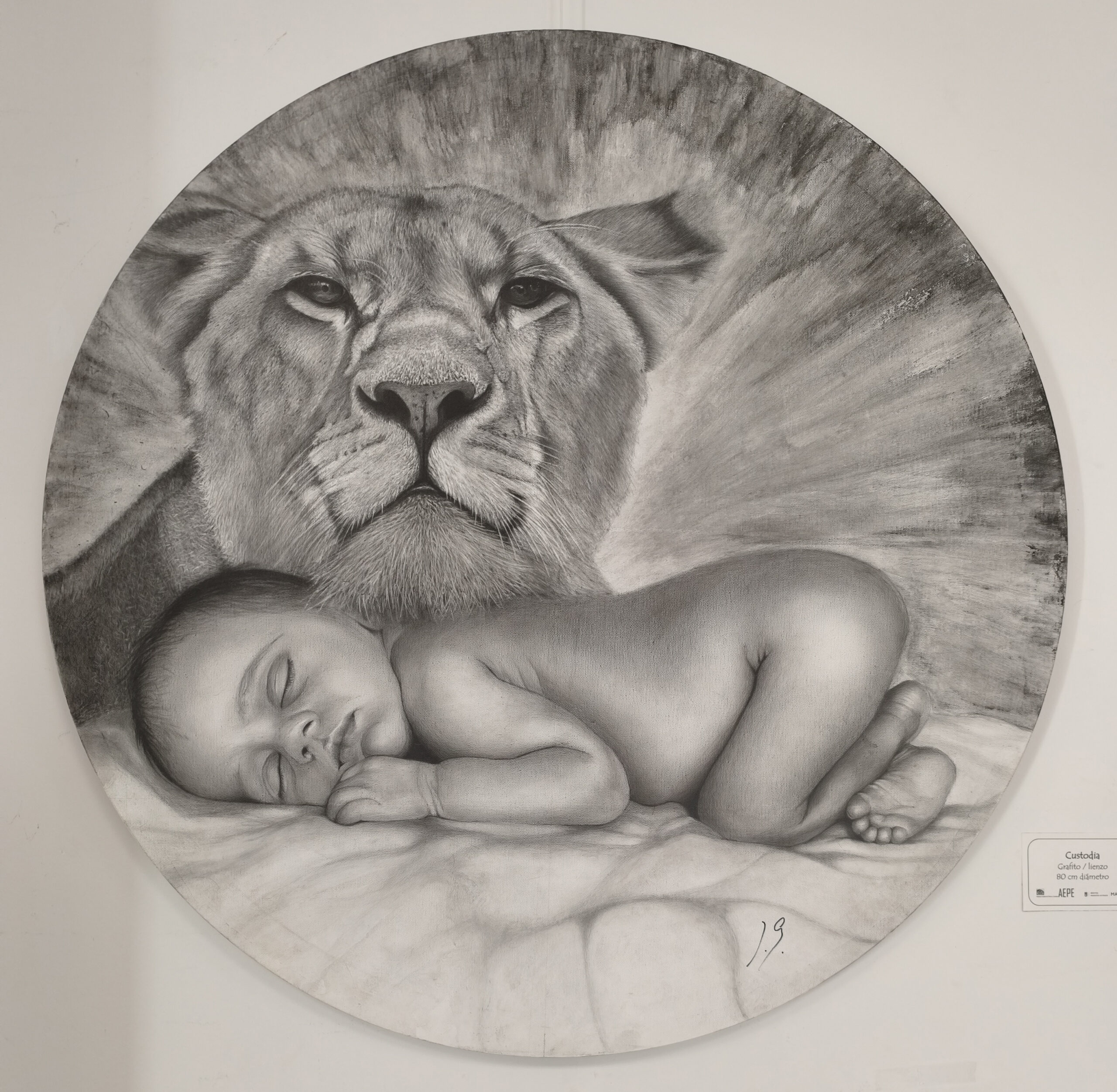 Custodia-80-cm-diametro-grafito-sobre-lienzo