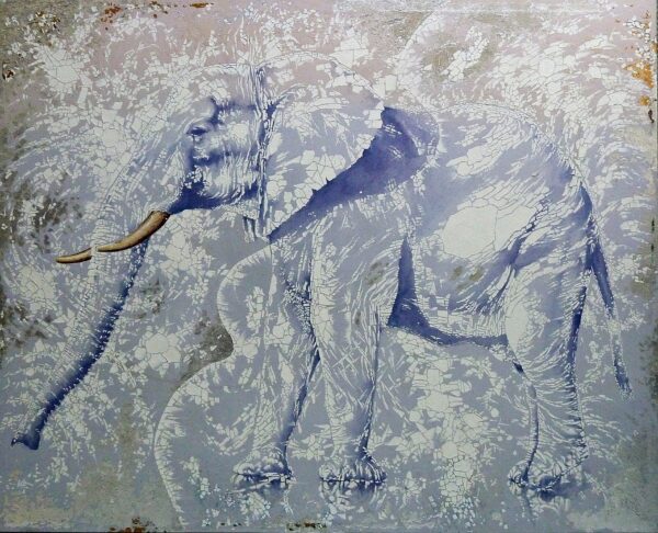 2-Elefante-Blanco162x130cm.acrlicopan-de-plata.Lienzo